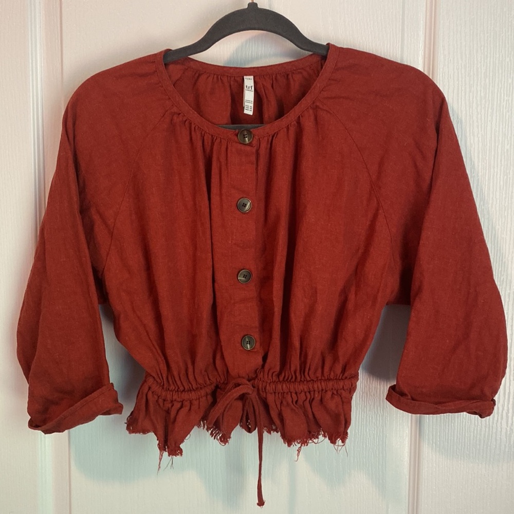 Zara Trf‎ Linen Blend Boho Crop Top